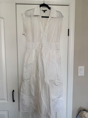 Banana Republic White Collared Midi Shirt Dress